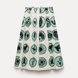 New ZARA Printed Box Pleat High Waist Skirt ZW Collection